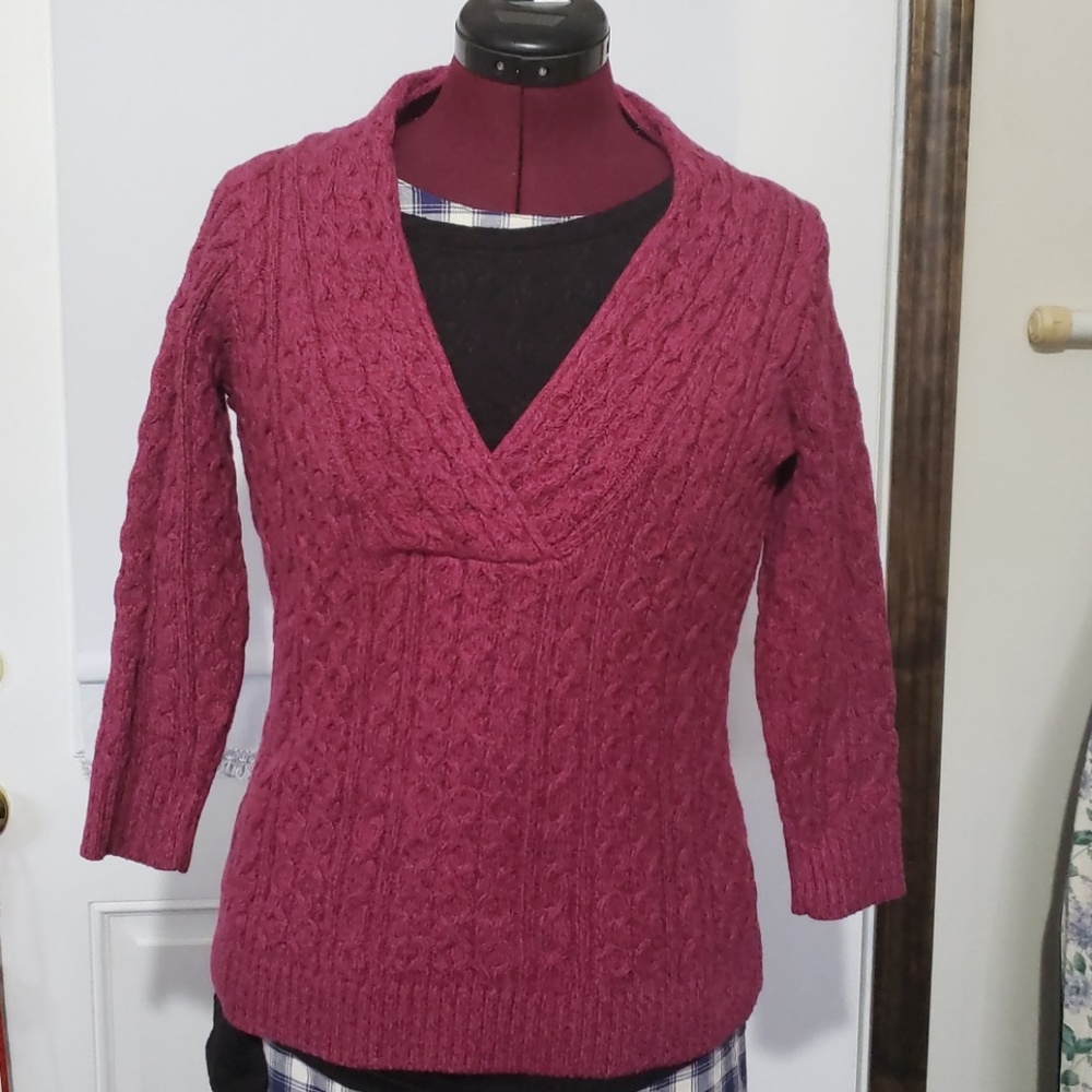 Eddie Bauer 3/4 sleeve fuschia sweater